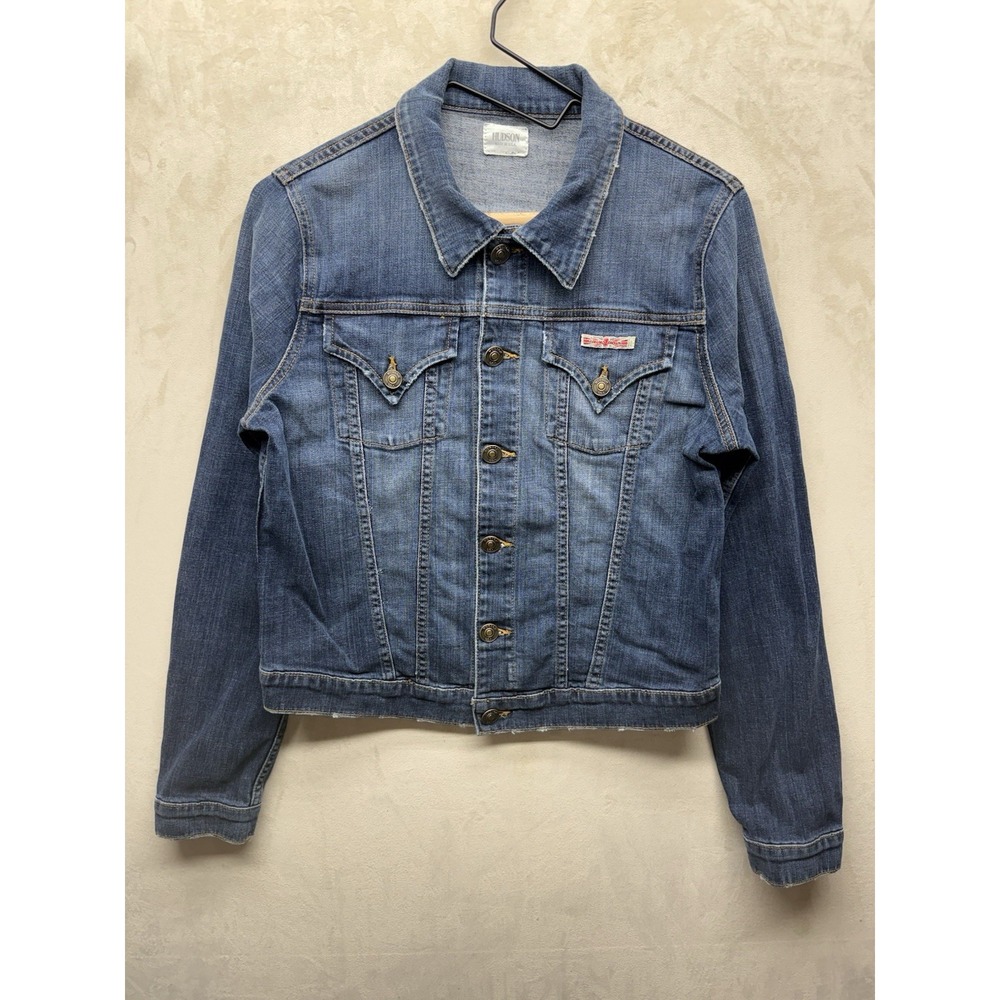 Hudson Denim Trucker Jacket Women's Large Signature Jean Blue Stretch Type 3 USA